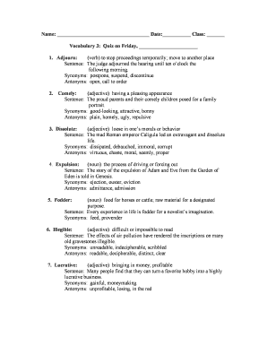 Vocabulary Quiz Template