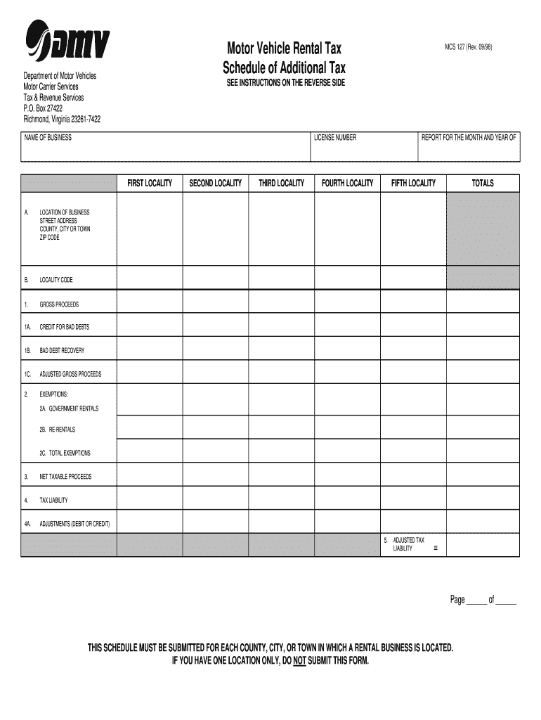 Fillable Online dmv state va Motor Vehicle Rental Tax Schedule of