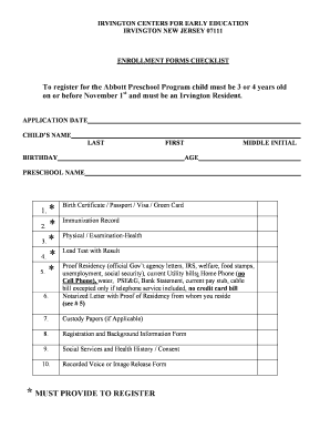 Abbott Preschool Enrollment Form