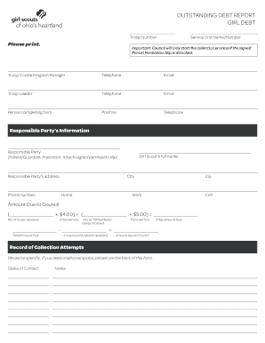 Girl Scout Outstanding Debt Report
