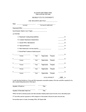 Murray State University In-Kind Contribution Time and Effort Record