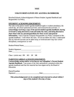 Rossford Schools Student Handbook Acknowledgment