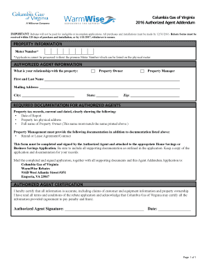 Columbia Gas of Virginia Authorized Agent Addendum