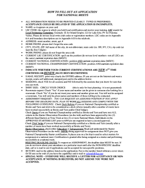 Application for National Swimming Meets
