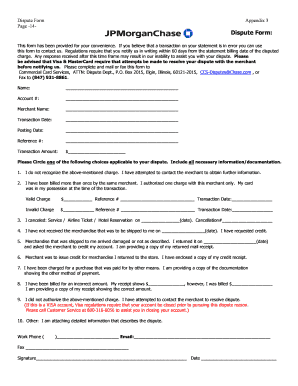 Dispute Form for Credit Card Transactions