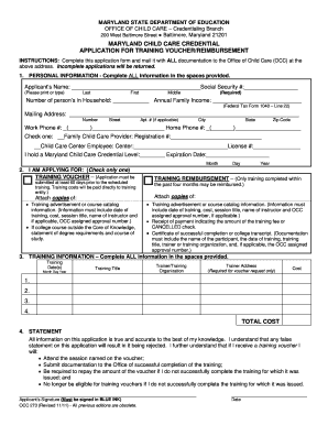 Maryland Child Care Credential Application for Training Voucher/Reimbursement