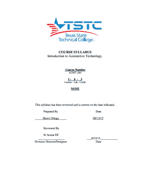 COURSE SYLLABUS Introduction to Automotive Technology - degreeplans westtexas tstc