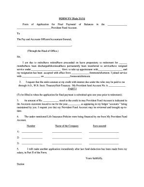 Indian Government Provident Fund Final Payment Application