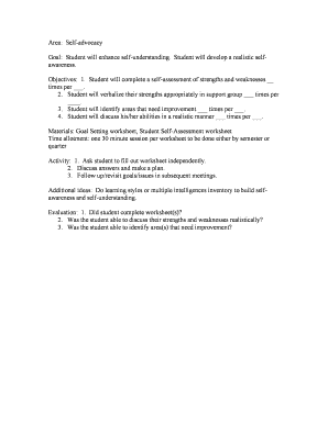 Student Self-Assessment and Goal Setting Worksheet