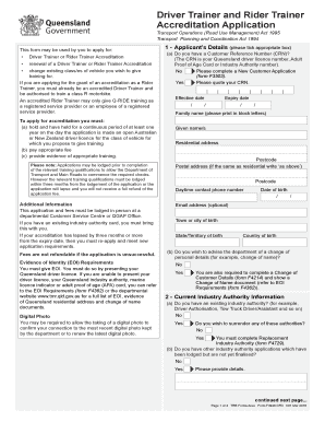 Driver Trainer and Rider Trainer Accreditation Application