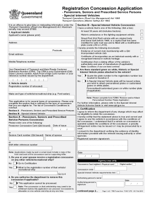 Queensland Special Interest Vehicle Registration Concession Application