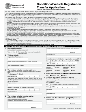 Queensland Conditional Vehicle Registration Transfer Application