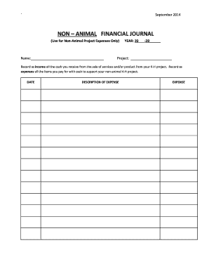 Non-Animal 4-H Project Financial Journal