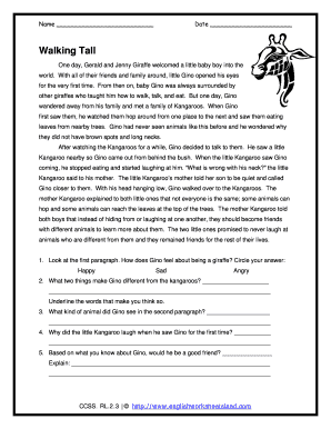 Gino Giraffe Story Worksheet