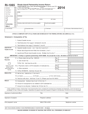Rhode Island Partnership Income Return