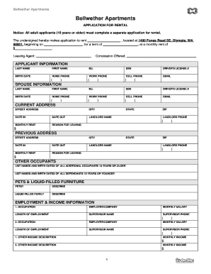 Bellwether Apartments Rental Application