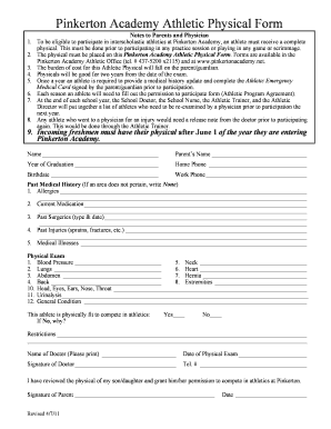 Athletic Physical Form - Pinkerton Academy - pinkertonacademy