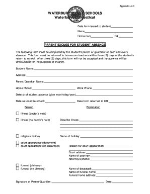 Parent Excuse for Student Absence