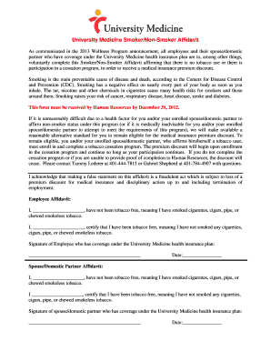 University Medicine Smoker/Non-Smoker Affidavit