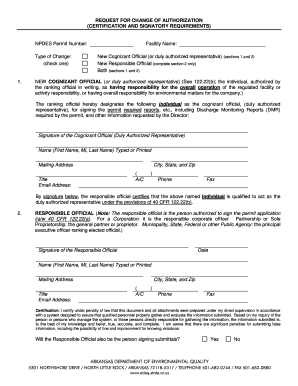 Request for Change of Authorization