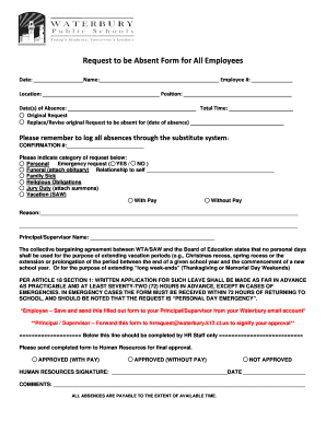 Request to be Absent Form for All Employees
