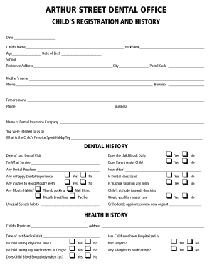 Child's Dental Registration and History Form