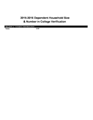 2015-2016 Dependent Household Size & Number in College Verification