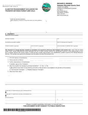 California Claim for Reassessment Exclusion for Transfer Between Parent and Child