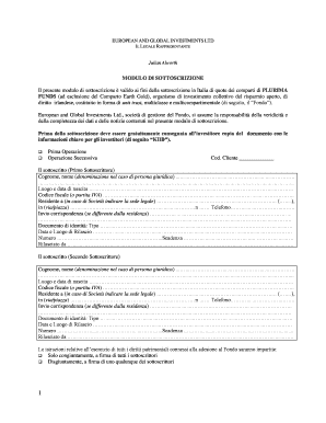 Modulo di sottoscrizione Plurima Funds