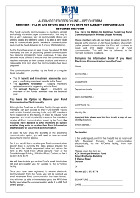 KZN Municipal Pension Fund Communication Option Form
