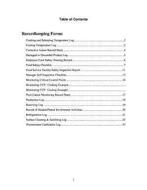 Cooking and Reheating Temperature Log