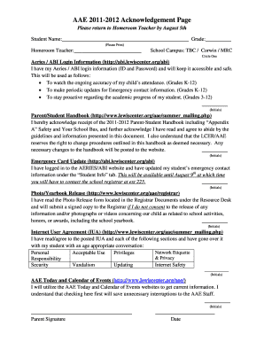 AAE 2011-2012 Acknowledgement Form