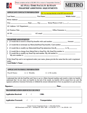 AU SmarTrip Benefits Adjustment Form