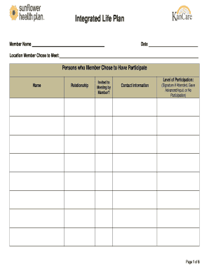 Integrated Life Plan Form