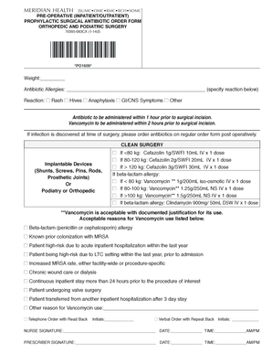 Preoperative Prophylactic Surgical Antibiotic Order Form