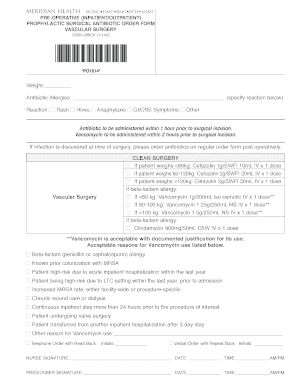 Preoperative Prophylactic Surgical Antibiotic Order Form