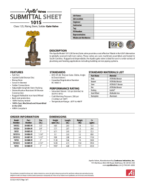 Apollo Model 101S Gate Valve Specification