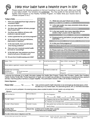 Healthy Start Program Screening Form