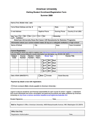 American University Visiting Student Enrollment Form