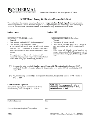 SNAP Food Stamp Verification Form