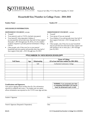 Household Size Number in College Form