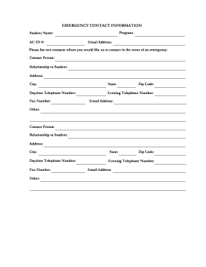 Emergency Contact and Trip Information Form