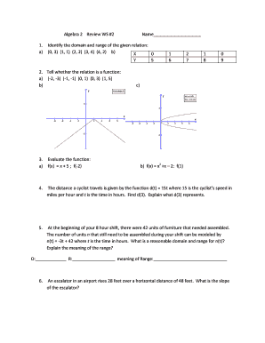 Algebra 2 Review Worksheet