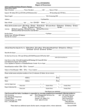 USA Swimming Report of Occurrence
