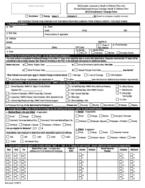 McDonalds Licensee Health & Welfare Plan Enrollment Form