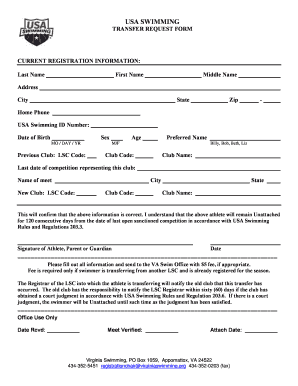 USA Swimming Transfer Request Form