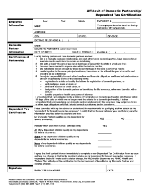 Affidavit of Domestic Partnership Dependent Tax Certification