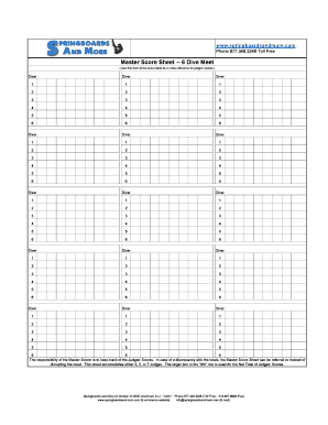 Master Score Sheet for Dive Meet