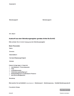 Antrag auf Auskunft aus dem Betreibungsregister