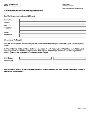 Vollmacht für das Schlichtungsverfahren